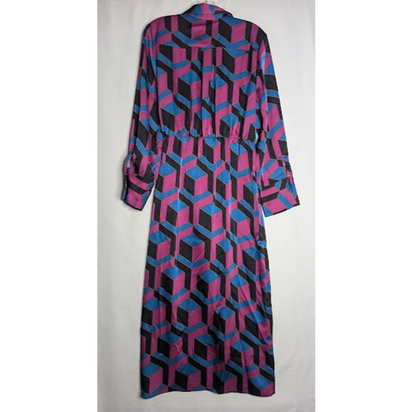HOUSE OF HARLOW 1960 Satin Wrap 52" Long Maxi Dress Bold Geometric Print Retro - Picture 8 of 11